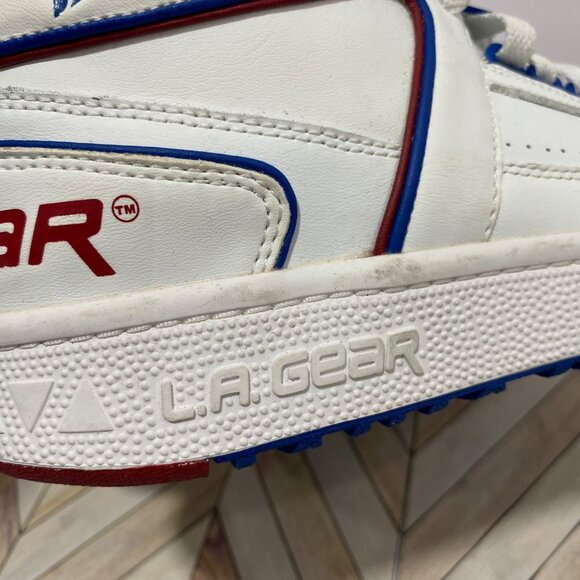 L.A Gear Skechers High-Top White Leather Sneakers With Red Blue Accents Size 6.5 - Picture 9 of 13